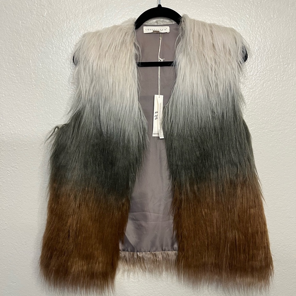 NWT Love Stitch Ombre Faux Fur Jacket Vest